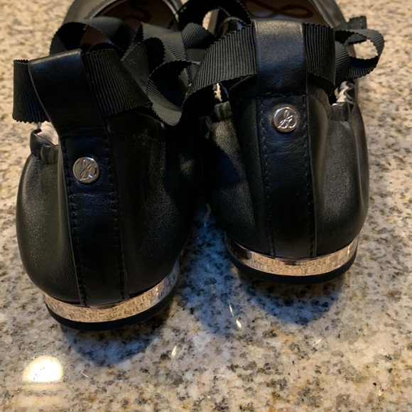 Sam Edelman Black Leather Flats with Ribbon Detail - Picture 3 of 4